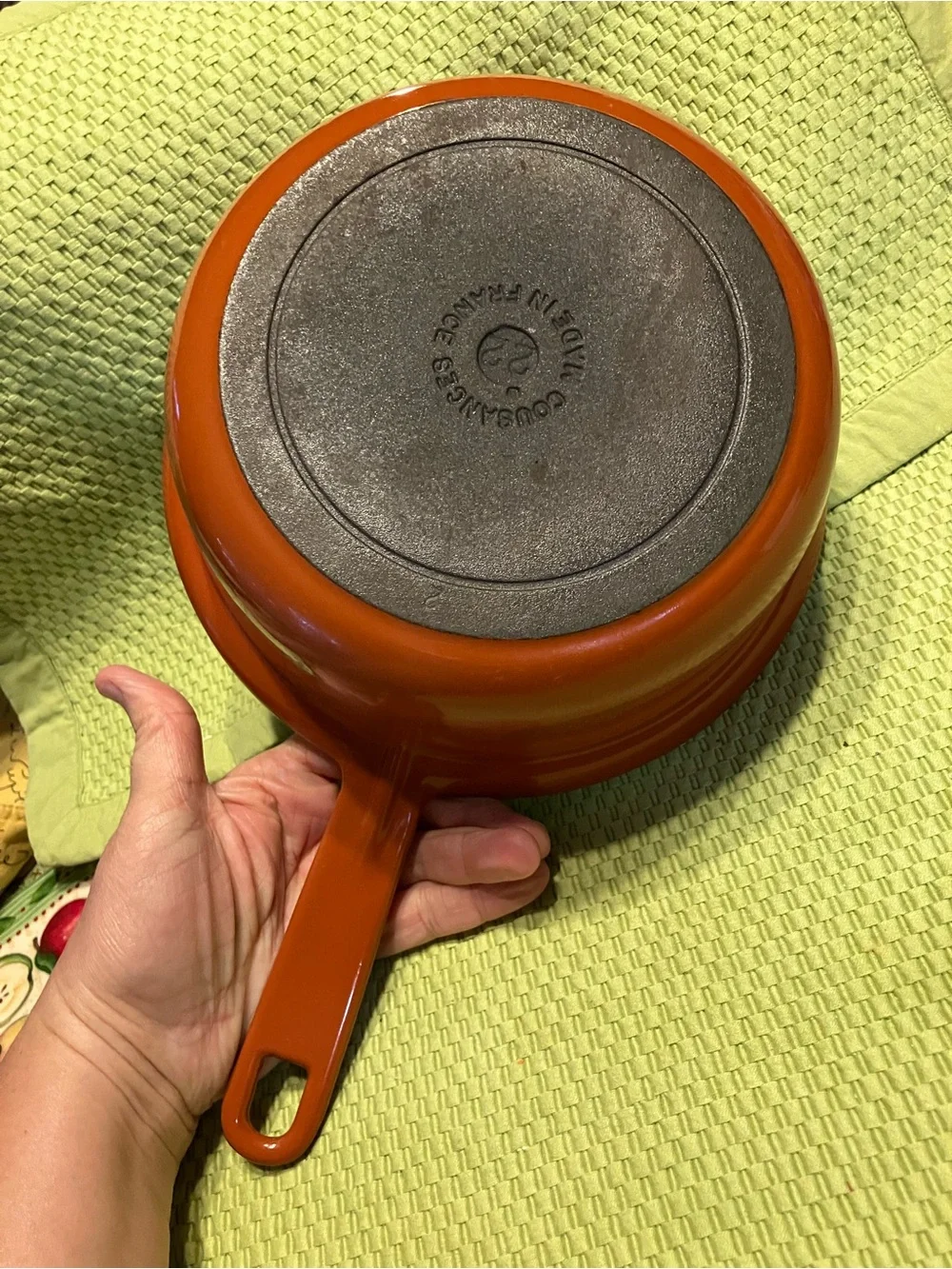 vintage Cousances/ Le Creuset #22 enamel cast iron pan set of 2